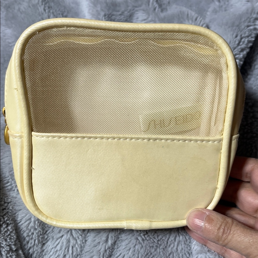 Shiseido Cream mesh cosmetics Pouch with Gold Zipper